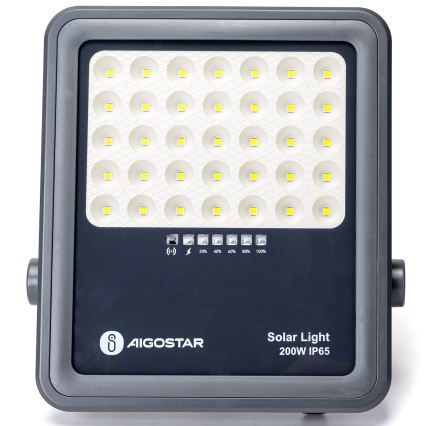 Aigostar - Projecteur solaire LED dimmable LED/200W/3,4V IP65 15000 mAh + télécommande