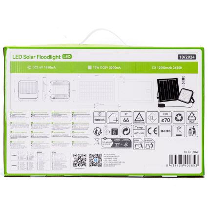 Aigostar - Projecteur solaire LED dimmable 150W/3,4V 3000/4000/6500K IP66 12000 mAh + télécommande