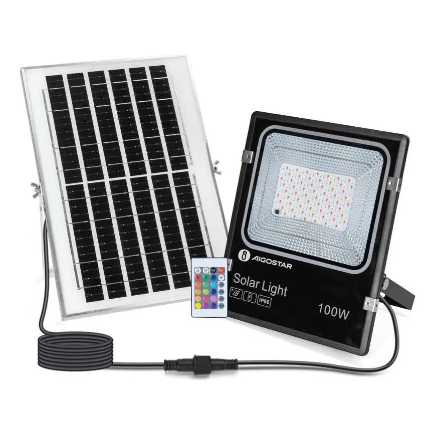 Aigostar - Projecteur solaire RGB à intensité variable LED/100W/3,2V IP66 + Télécommande