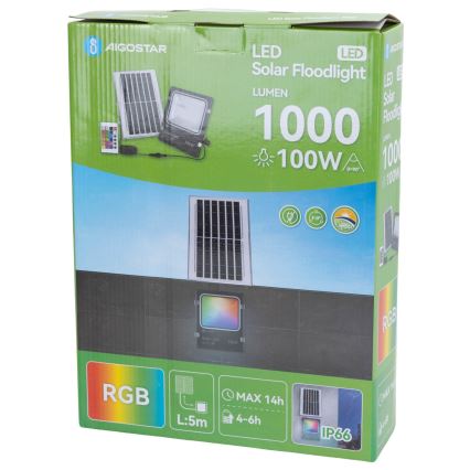 Aigostar - Projecteur solaire RGB à intensité variable LED/100W/3,2V IP66 + Télécommande