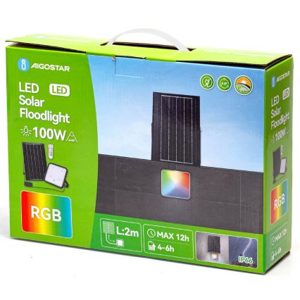 Aigostar - Projecteur solaire RGBW à intensité variable LED/100W/3,4V IP66 + Télécommande