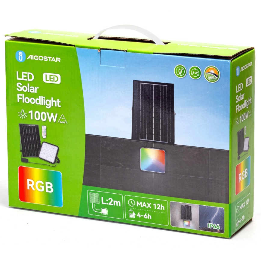 Aigostar - Projecteur solaire RGBW à intensité variable LED/100W/3,4V IP66 + Télécommande