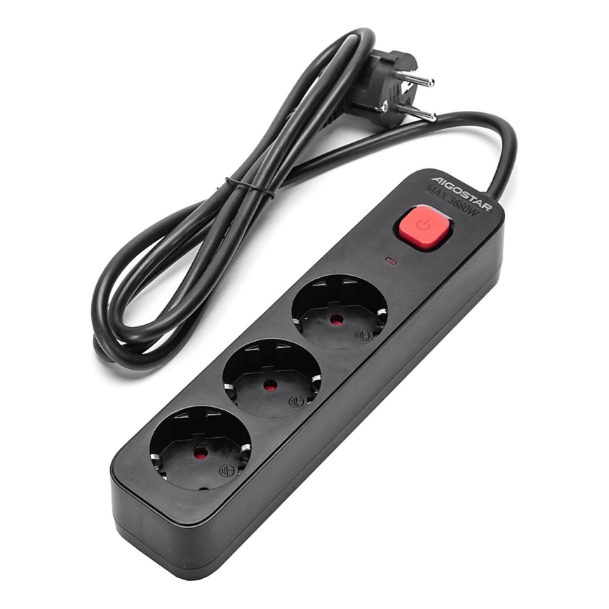 Aigostar - Prolunga con interruttore 3Z Tipo F 1,5m nero