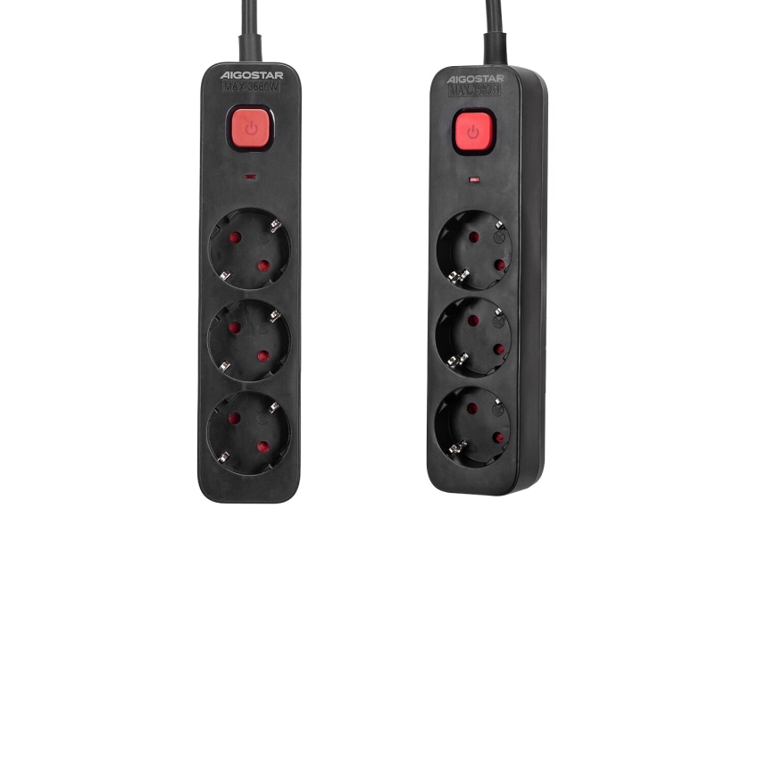 Aigostar - Prolunga con interruttore 3Z Tipo F 1,5m nero