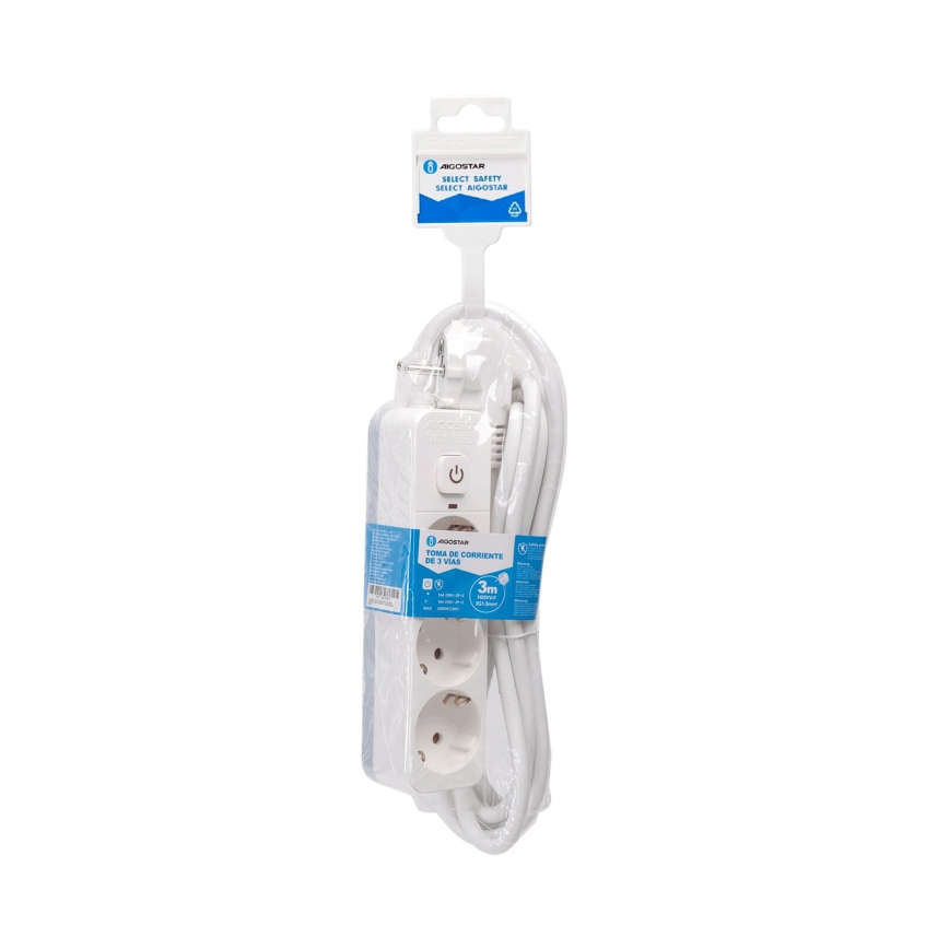 Aigostar - Prolunga con interruttore 3Z Tipo F 3m bianco