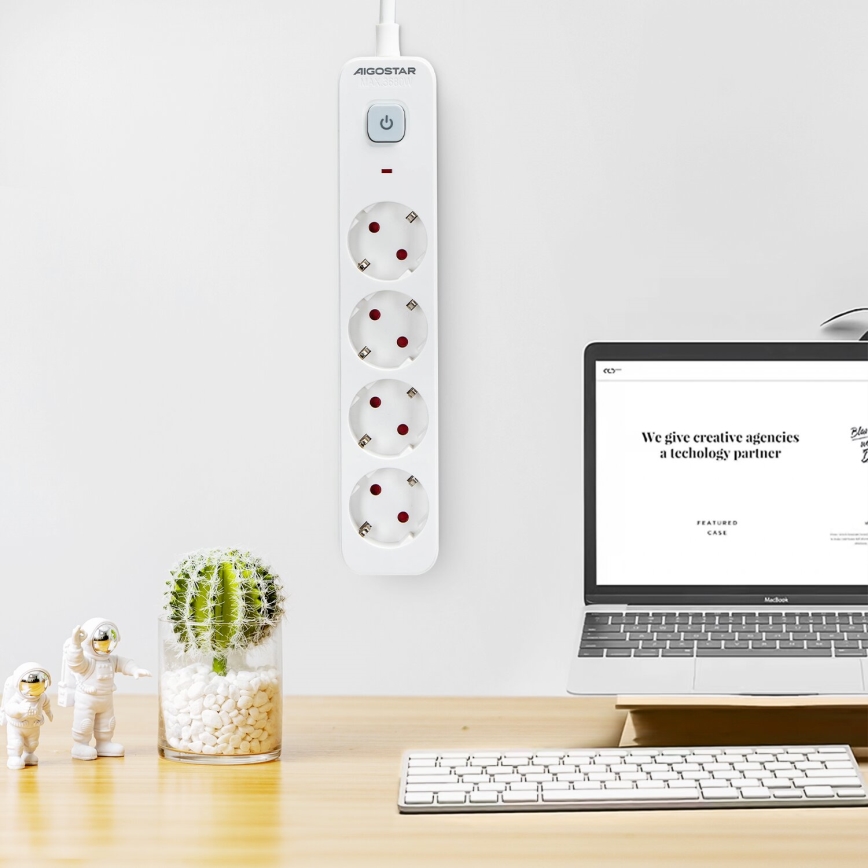 Aigostar - Prolunga con interruttore 4Z Tipo F 1,5m bianco