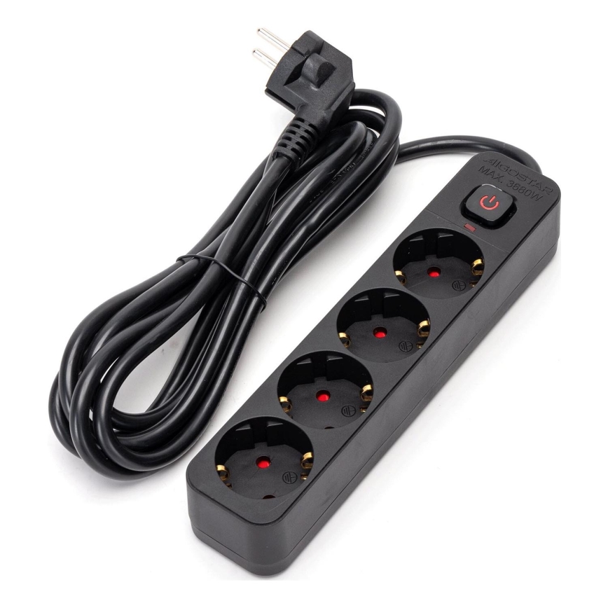 Aigostar - Prolunga con interruttore 4Z Tipo F 3m nero
