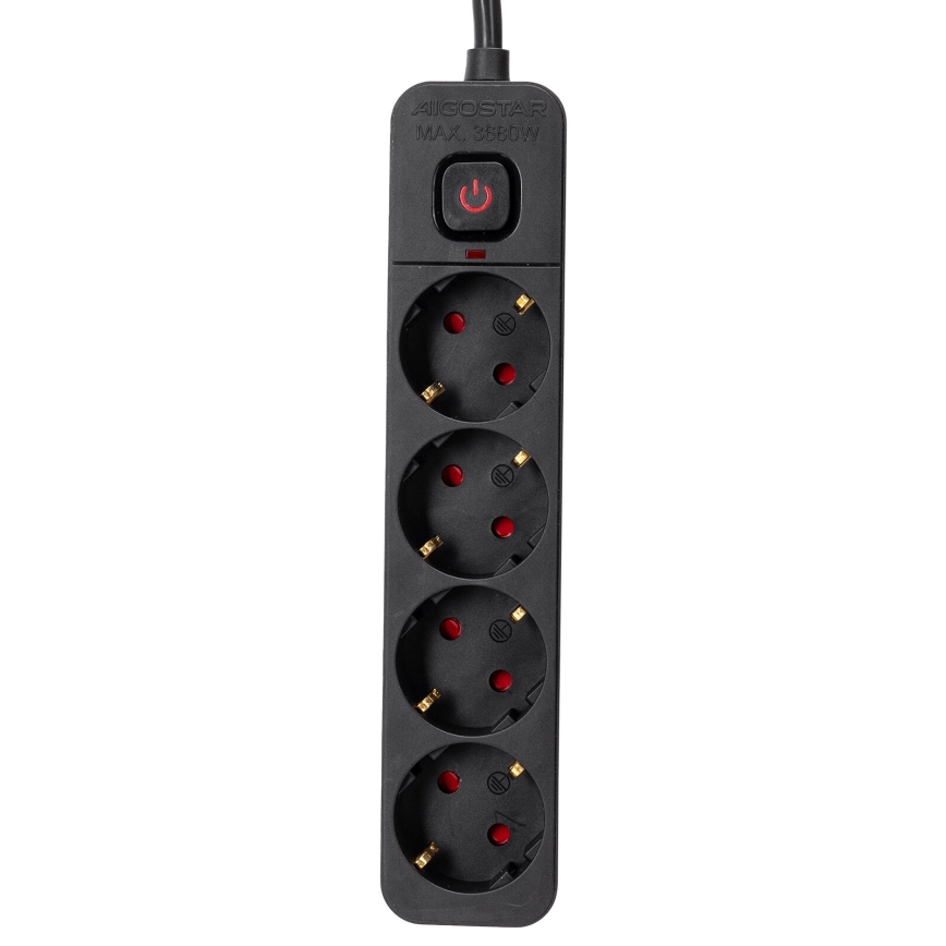 Aigostar - Prolunga con interruttore 4Z Tipo F 3m nero