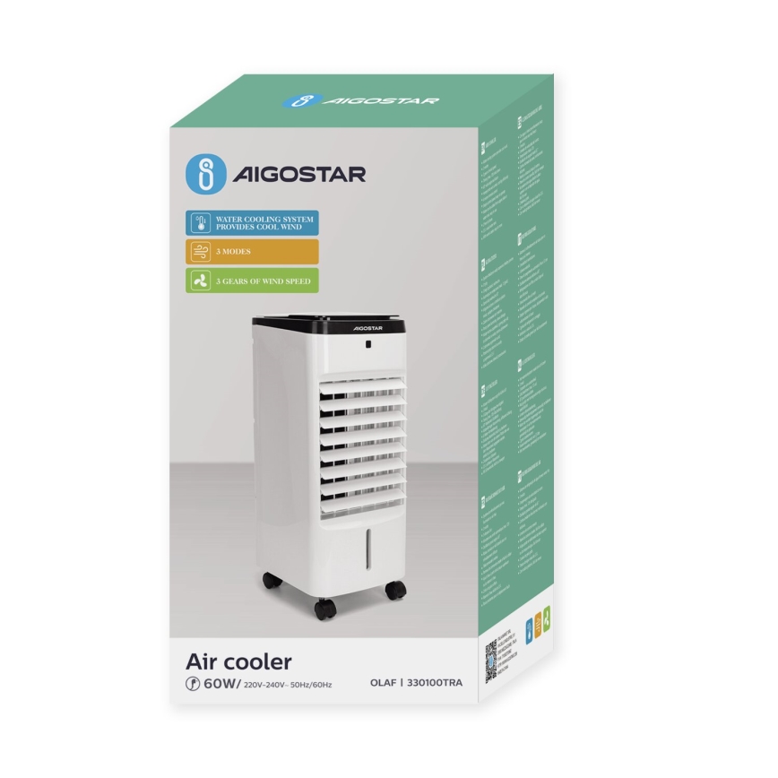 Aigostar - Raffrescatore d'aria 60W/230V bianco/nero + telecomando