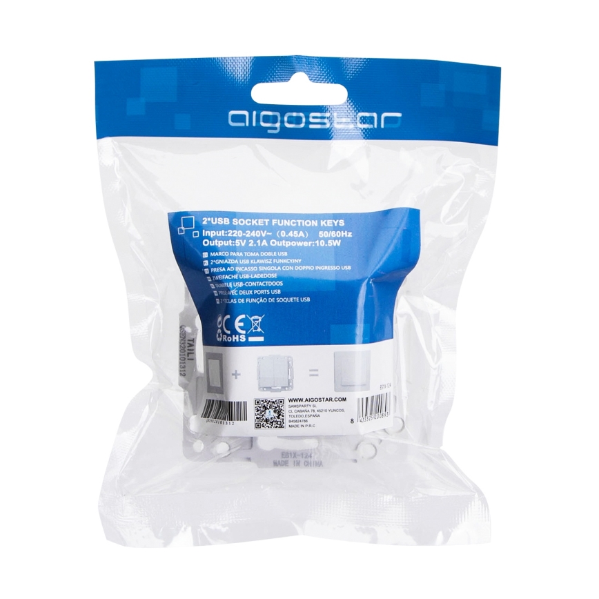 Aigostar - rahmenlose USB-Netzsteckdose 2x USB-A, silber