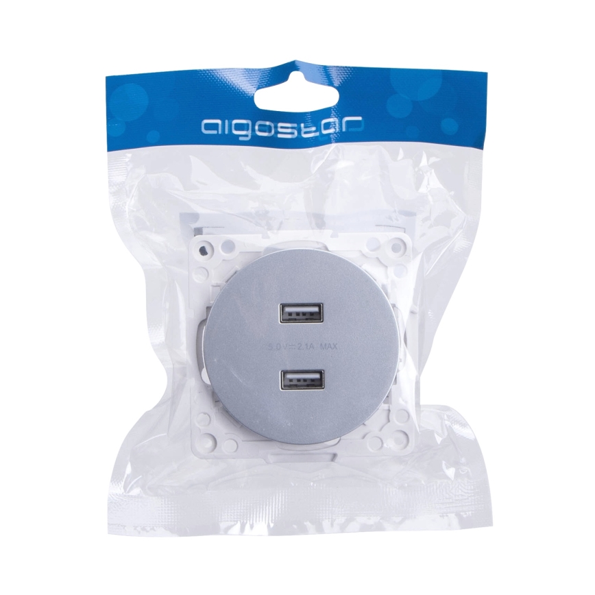 Aigostar - rahmenlose USB-Steckdose, 2× USB-A, silber