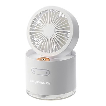 Aigostar - RGB Kabelloser Mini-Tischventilator mit Luftbefeuchter 10W/5V weiß
