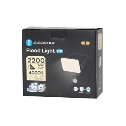 Aigostar - Riflettore LED con sensore LED/20W/230V 4000K IP65 nero