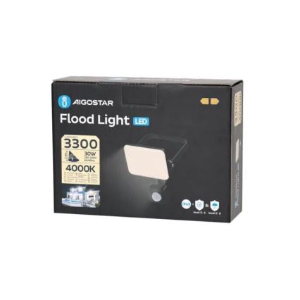 Aigostar - Riflettore LED con sensore LED/30W/230V 4000K IP65 nero