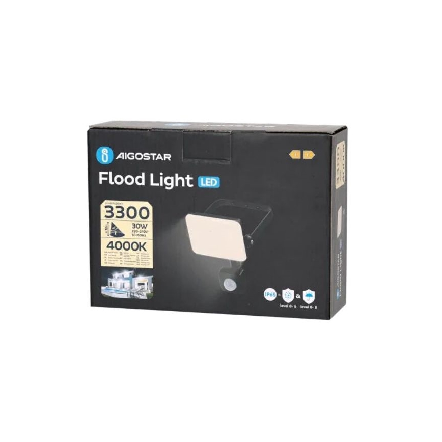 Aigostar - Riflettore LED con sensore LED/30W/230V 4000K IP65 nero