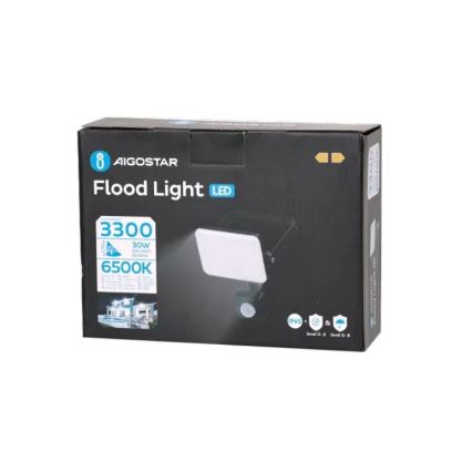 Aigostar - Riflettore LED con sensore LED/30W/230V 6500K IP65 nero