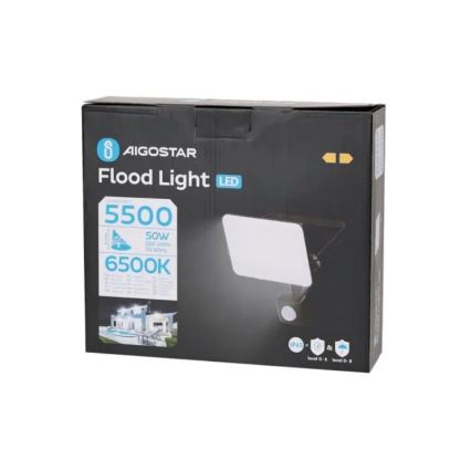 Aigostar - Riflettore LED con sensore LED/50W/230V 6500K IP65 nero