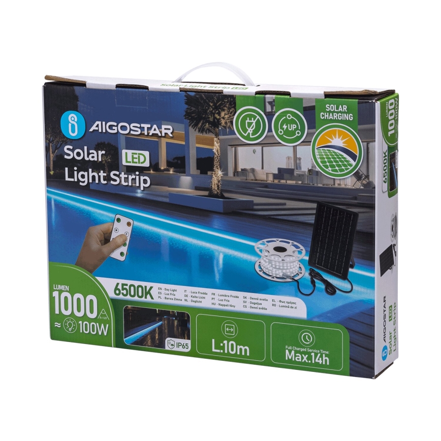 Aigostar - Ruban solaire à intensité variable LED/20W/3,2V 20 m 2700K IP65 + Télécommande
