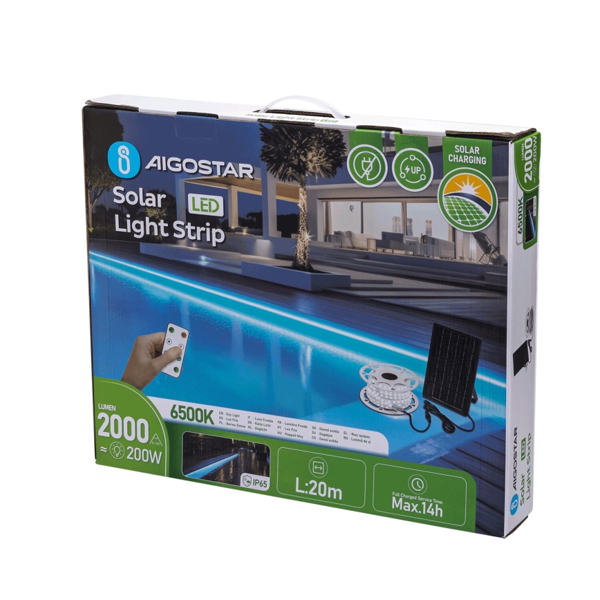 Aigostar - Ruban solaire à intensité variable LED/20W/3,2V 20 m 6500K IP65 + Télécommande
