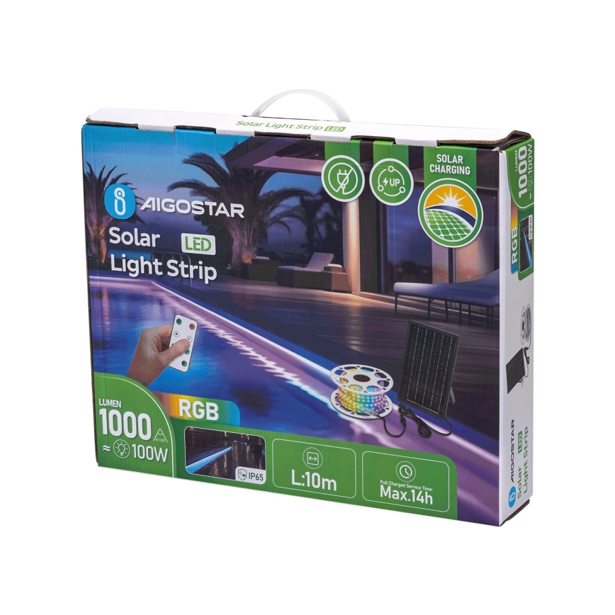 Aigostar - Ruban solaire RGB à intensité variable LED/10W/3,2V 10 m IP65 + Télécommande
