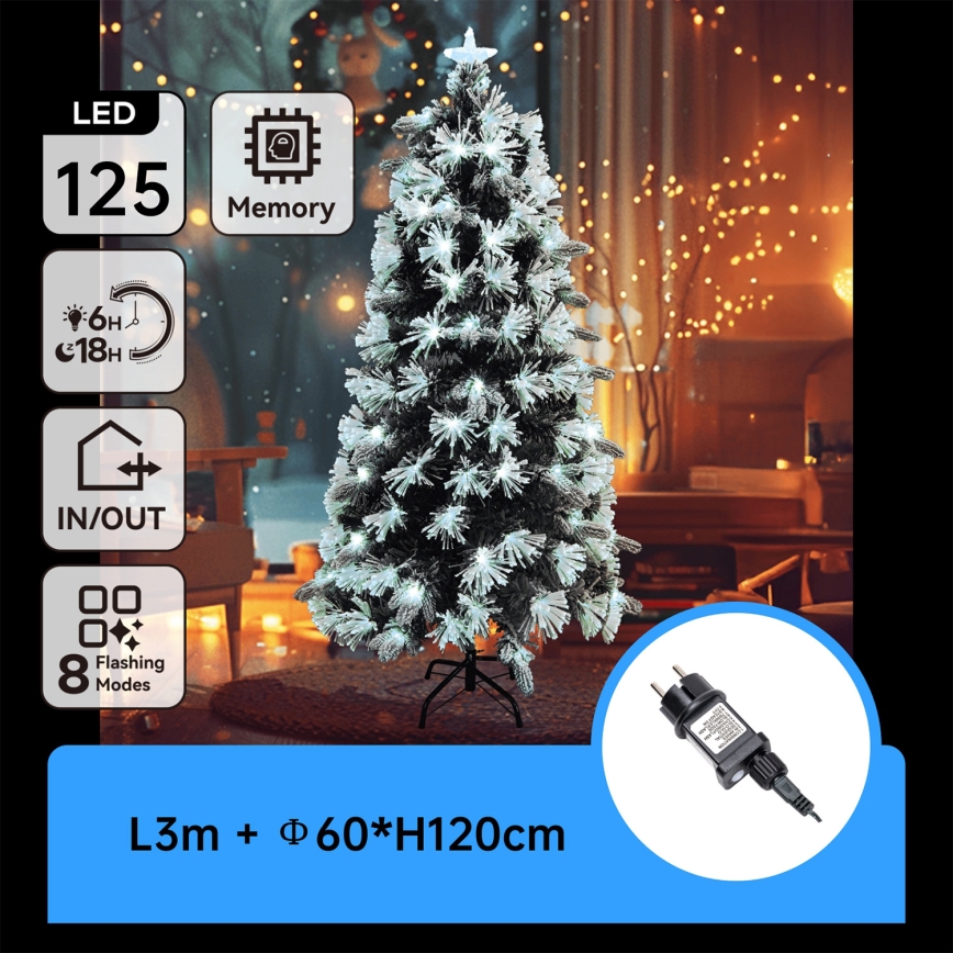 Aigostar - Sapin de Noël LED d'extérieur 125 LED / 8 fonctions 1,2 m IP44 blanc froid