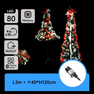 Aigostar - Sapin de Noël LED d'extérieur 80 LED 1,2 m IP44 rouge, blanc froid