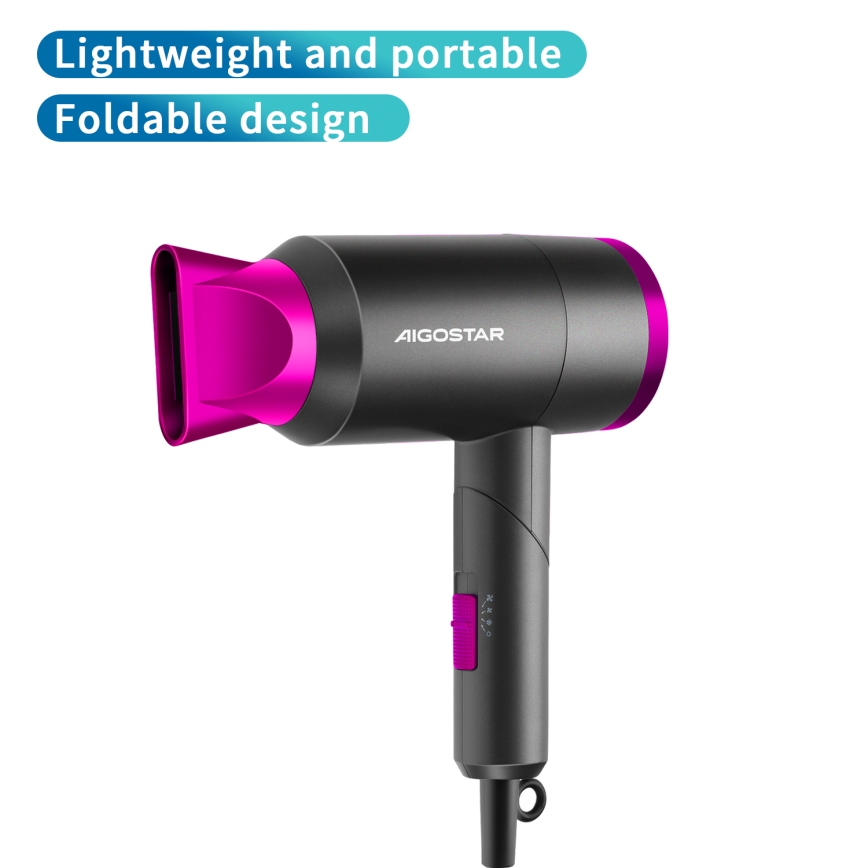 Aigostar - Sèche-cheveux de voyage 1800W/230V violet/noir