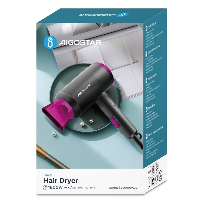 Aigostar - Sèche-cheveux de voyage 1800W/230V violet/noir