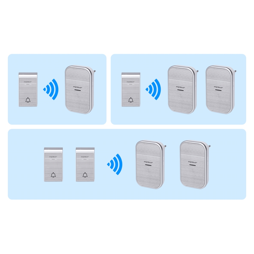 Aigostar - SET 2x Campanello con presa wireless 230V IP44 argento