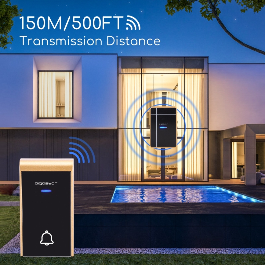 Aigostar - SET 2x Campanello wireless 3xAA IP44 nero