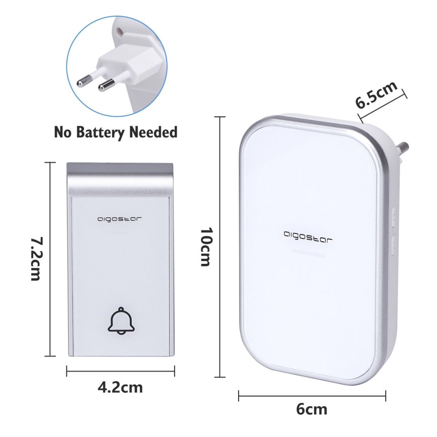 Aigostar - SET 2x Campanello Wireless con presa 230V IP44 bianco