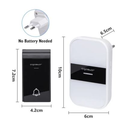 Aigostar - SET 2x Campanello Wireless con presa 230V IP44 bianco/nero
