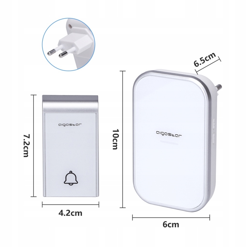 Aigostar - SET 2x Campanello wireless con spina integrata 230V/12V IP44 bianco