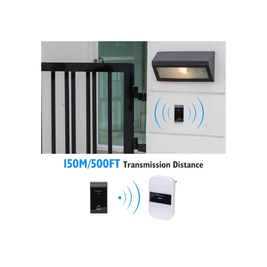 Aigostar - SET 2x Sonnette sans fil 230V IP44 blanche/noire