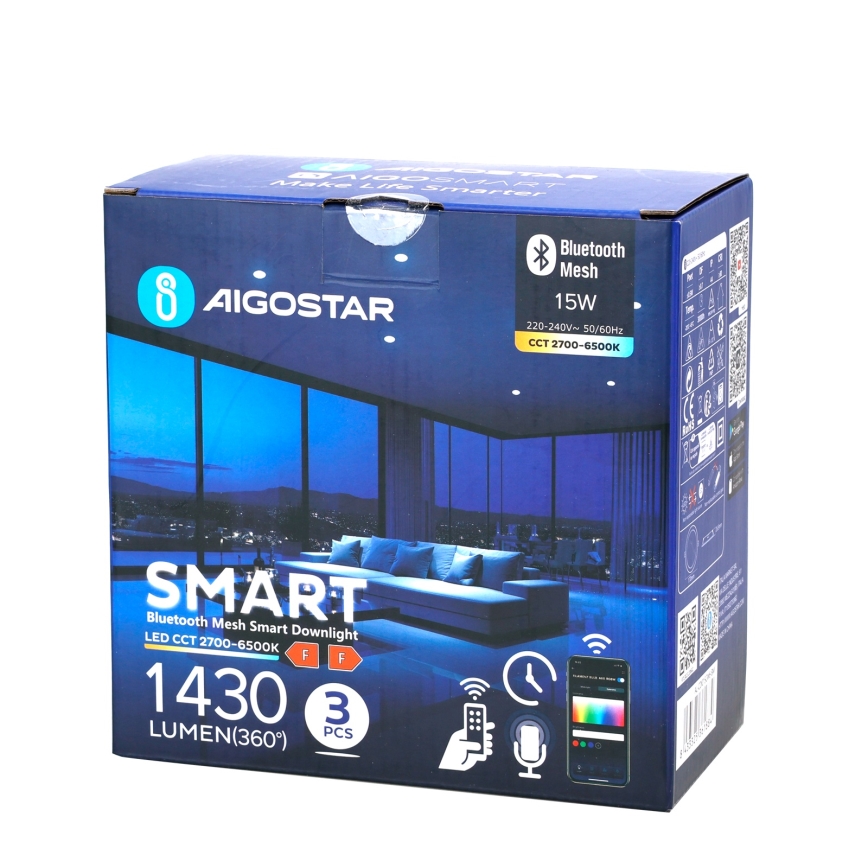 Aigostar - SET 3x Dimmbare LED-Einbauleuchte MESH LED/15W/230V 2700K-6500K d 17cm