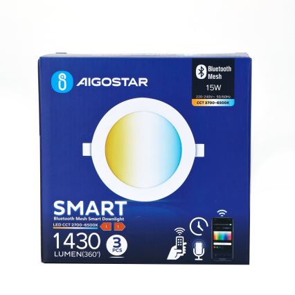 Aigostar - SET 3x Dimmbare LED-Einbauleuchte MESH LED/15W/230V 2700K-6500K d 17cm