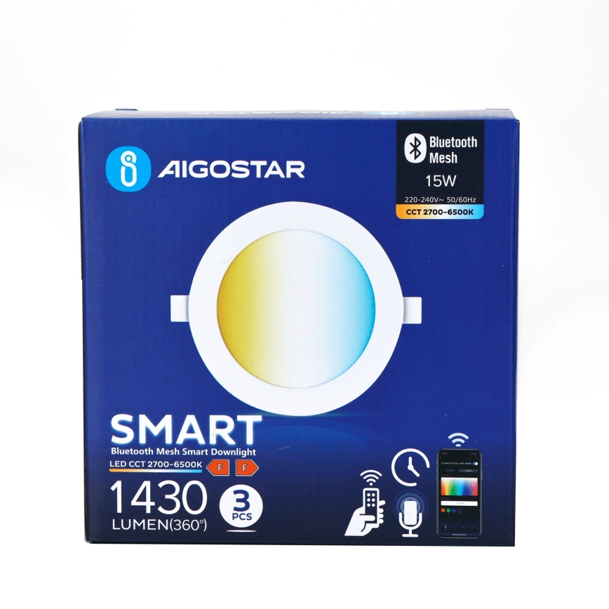 Aigostar - SET 3x Dimmbare LED-Einbauleuchte MESH LED/15W/230V 2700K-6500K d 17cm