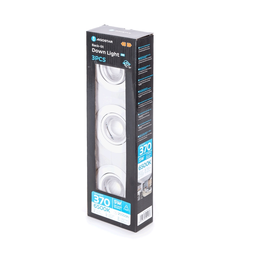 Aigostar - SET 3x faretti da incasso LED/5W/230V 6500K Ø 8,5 cm Bianco