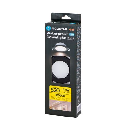 Aigostar - SET 3x Lampada da incasso da esterno LED LED/4,8W/230V 3000K IP65 nero