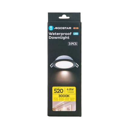 Aigostar - SET 3x Lampada da incasso da esterno LED LED/4,8W/230V 3000K IP65 nero