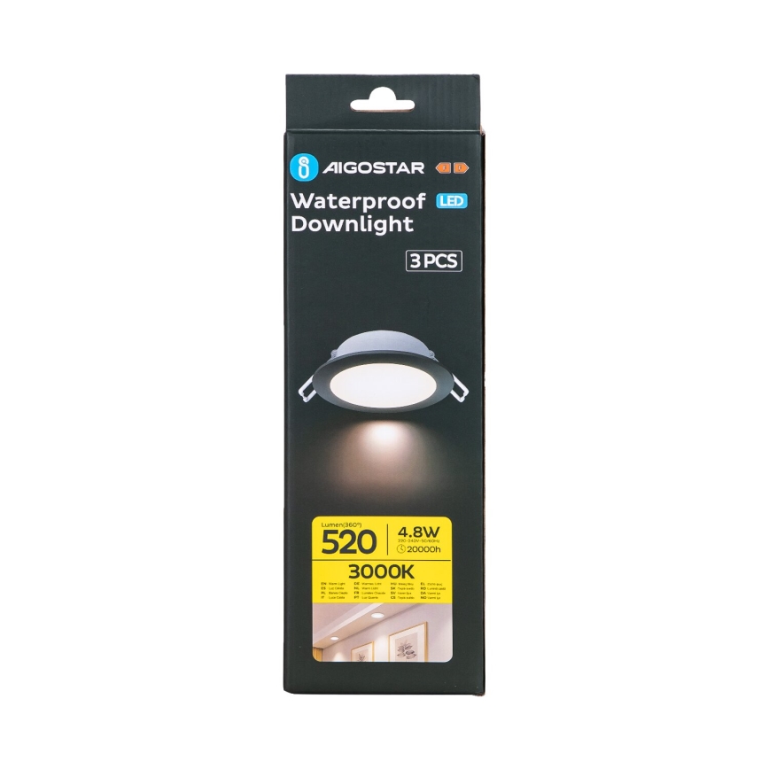 Aigostar - SET 3x Lampada da incasso da esterno LED LED/4,8W/230V 3000K IP65 nero