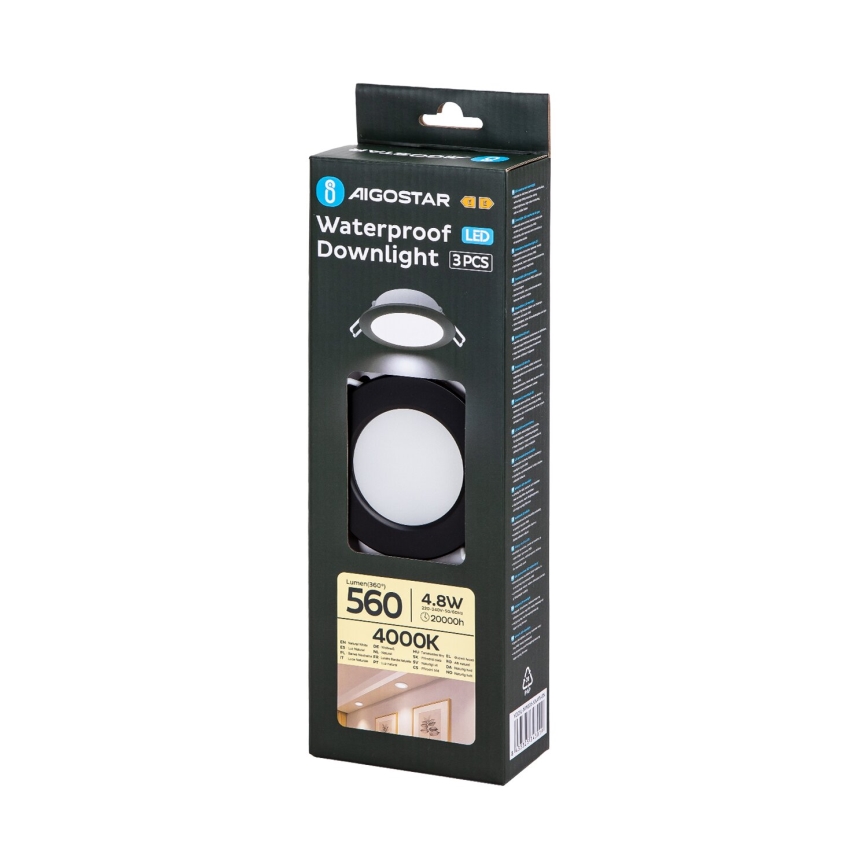 Aigostar - SET 3x Lampada da incasso da esterno LED LED/4,8W/230V 4000K IP65 nero
