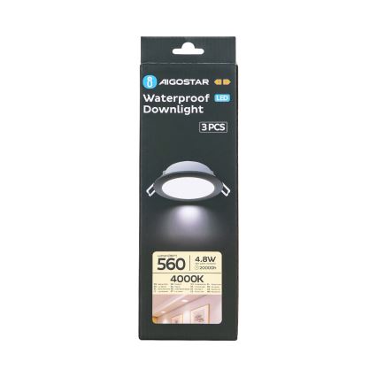Aigostar - SET 3x Lampada da incasso da esterno LED LED/4,8W/230V 4000K IP65 nero
