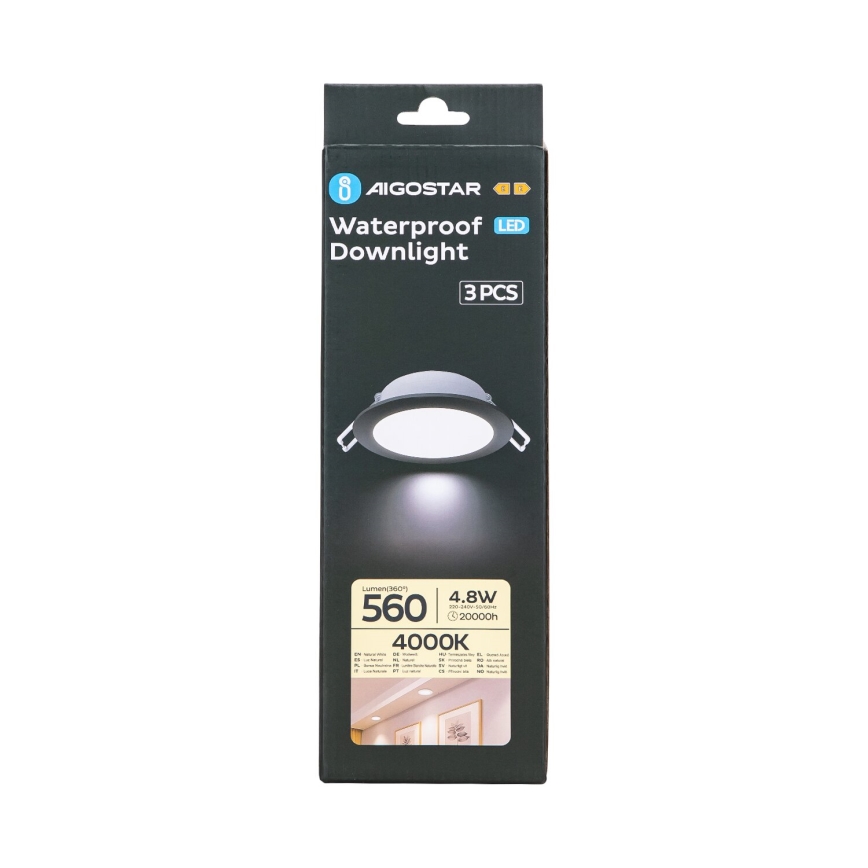 Aigostar - SET 3x Lampada da incasso da esterno LED LED/4,8W/230V 4000K IP65 nero