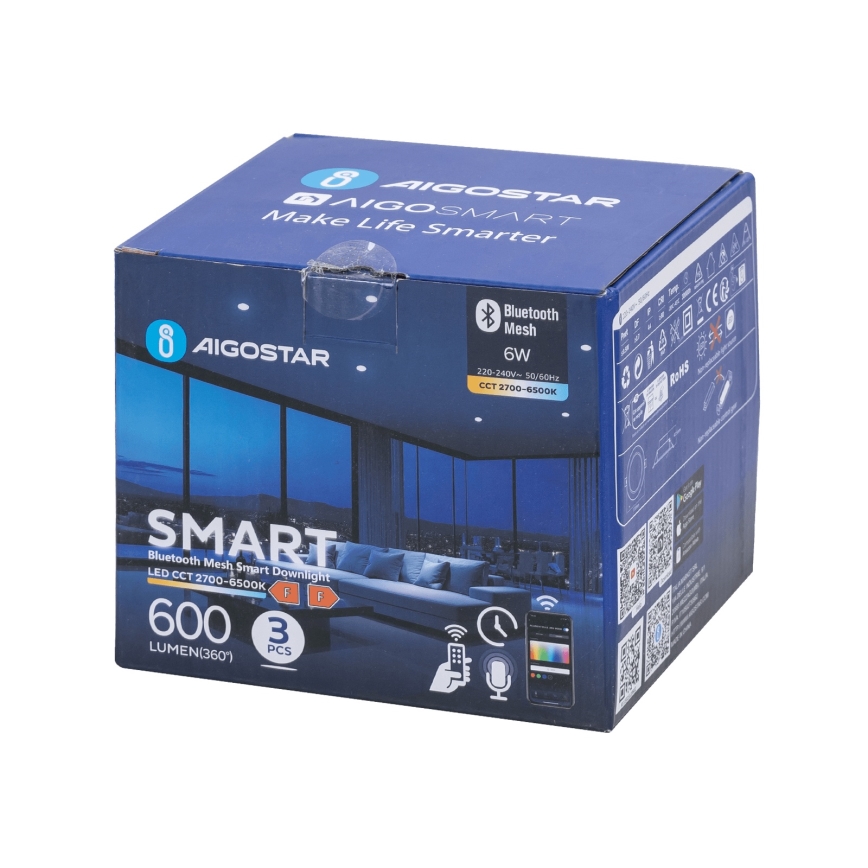 Aigostar - SET 3x Lampada da incasso LED dimmerabile MESH LED/6W/230V 2700K-6500K diametro 11,5cm