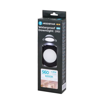 Aigostar - SET 3x LED-Einbauleuchte für den Außenbereich LED/4,8W/230V 6500K IP65 schwarz