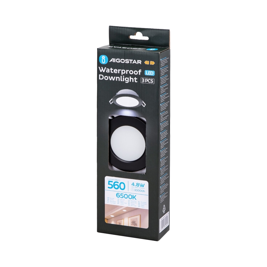 Aigostar - SET 3x LED-Einbauleuchte für den Außenbereich LED/4,8W/230V 6500K IP65 schwarz
