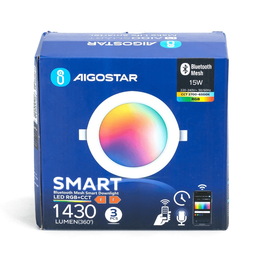Aigostar - SET 3x LED RGB Dimmbare Einbauleuchte MESH LED/15W/230V 2700K-6500K d 17cm
