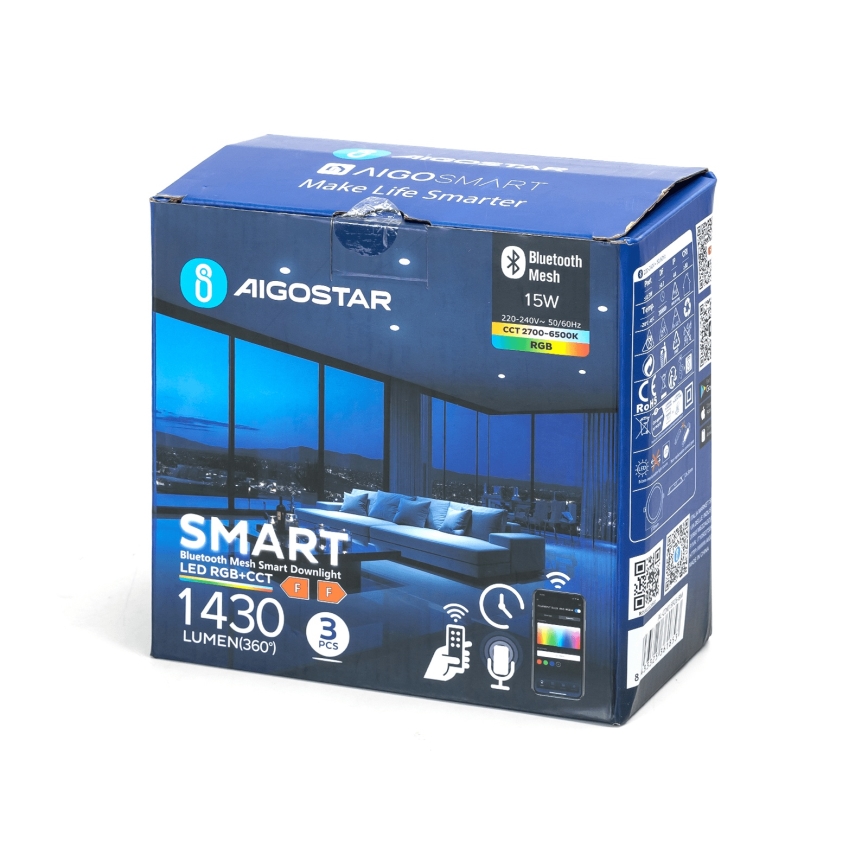 Aigostar - SET 3x LED RGB Dimmbare Einbauleuchte MESH LED/15W/230V 2700K-6500K d 17cm
