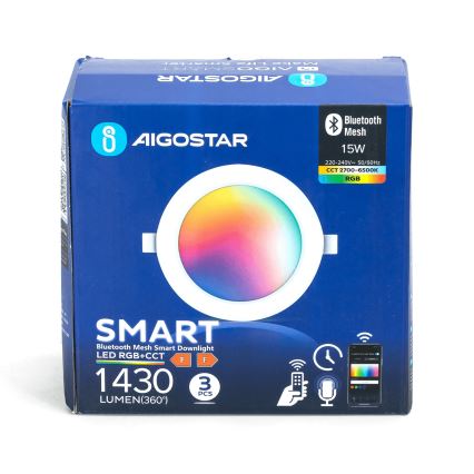 Aigostar - 3er-Set dimmbare RGBW-LED Einbauleuchten MESH LED/15W/230V 2700K-6500K Ø17 cm